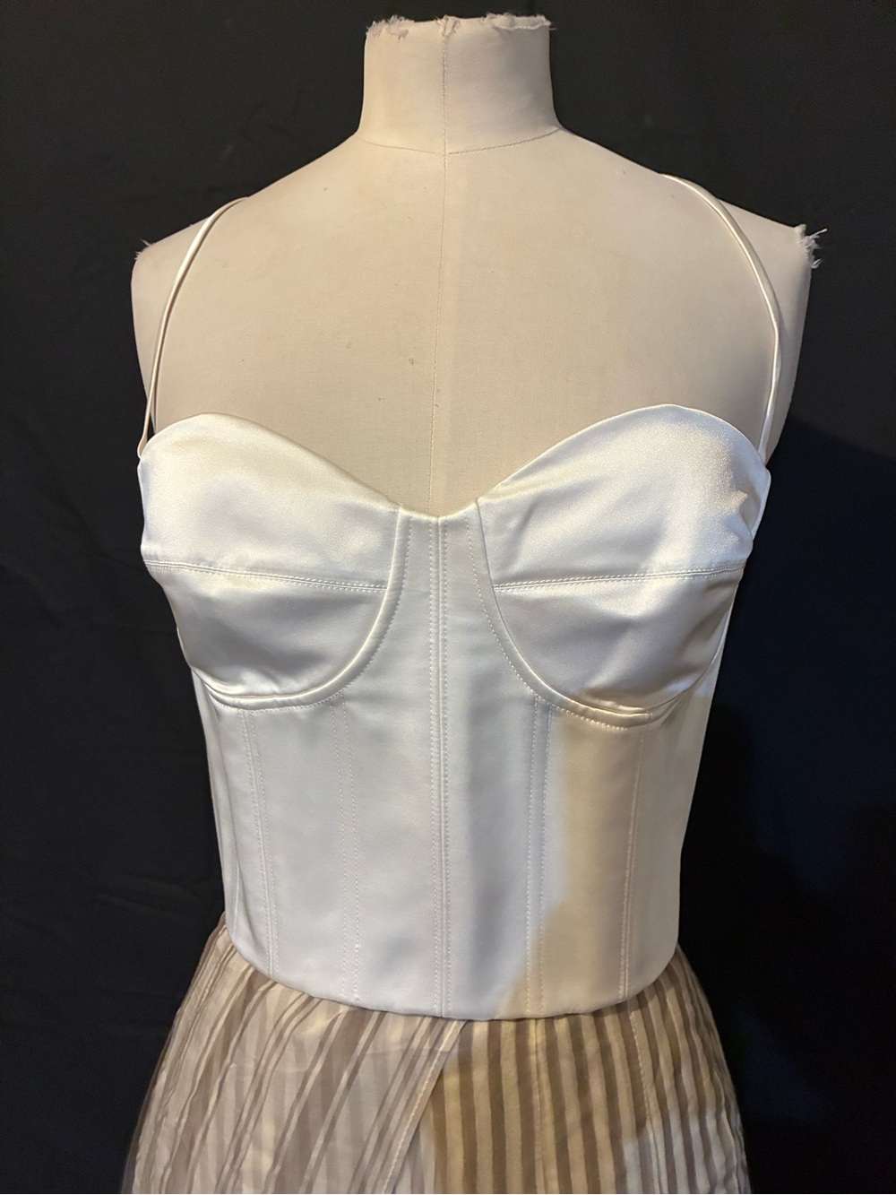 Designer Ivory White Silk Satin Bustier Cami Structured Cups Pas de Deux NWT 10
